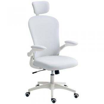 White Mesh Executive Office Chair with Flip‑Up Arms & 4D Lumbar Adjuster – Vinsetto