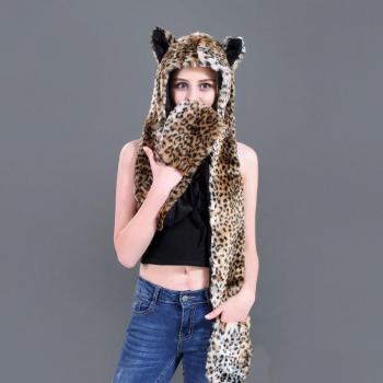 Warm 3-in-1 Cute Faux Fur Animal Hat with Scarf, Gloves, and Ear Flaps