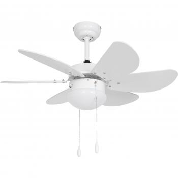 Homcom Flush Mount Ceiling Fan with LED Light, 6 Reversible Blades, Pull-Chain Switch, White