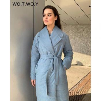 WOTWOY Women's Wind-Proof Thick Belted Parka