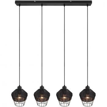 Sospensione Borka 4 Diffusori Rattan Nero