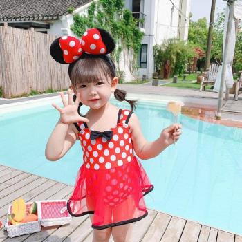 Traje de baño rojo ondulado para niñas