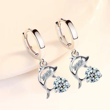 Retro Dolphin Earrings with Long Tassel and Blue Crystal