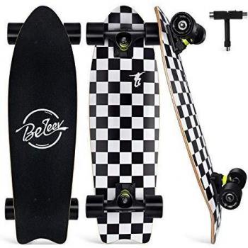 BELEEV Cruiser Skateboard 27x8 inch Completo Skateboard per Bambini, Giovani e Adulti, 7 Strati di Acero Canadese Double Kick Deck Concavo con all-in-One Skate T-Tool