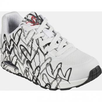 Skechers Wedgesneaker »UNO-SPREAD THE LOVE«, mit Graffiti-Print, Freizeitschuh, Halbschuh, Schnürschuh, weiß-schwarz