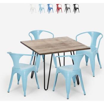 Tables et chaises de jardin 80x80 cm – style industriel Reims Turquoise