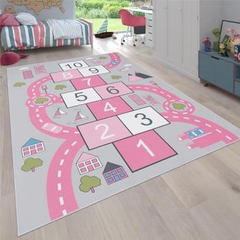 Tapis de Jeu Enfant Rose avec Motif Rues 80x150 cm
