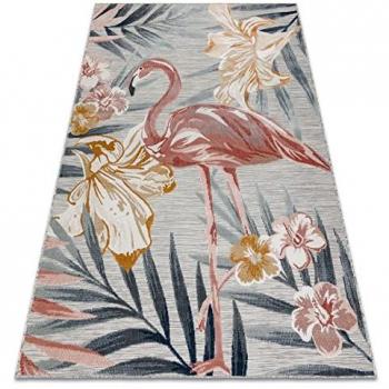 Rugsx - Carpet Structural Botanic 65263 Flamingo Flowers, Flat Woven on the Balcony, Terrace - Grey Multicolor 137x190 cm