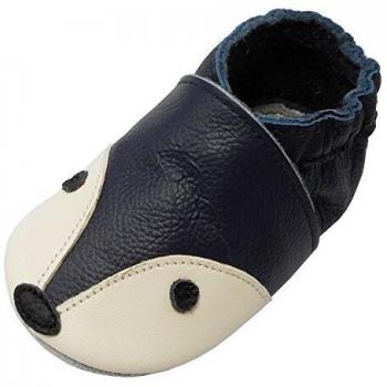 YIHAKIDS Bébé Filles Garçons Chaussures Cuir Souple Enfant Chaussons Cuir Doux Chaussures Premiers Pas Dessin Renard, Bleu Marine (Taille XL/24-25 EU)