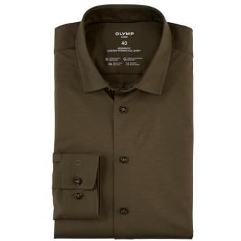 Langarmhemd OLYMP Luxor 24/Seven modern fit Jerseyshirt Gr. 44, N-Gr, braun (schlamm)