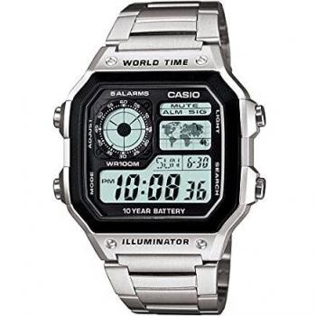 Reloj de pulsera CASIO Sports - AE-1200WHD-1A correa color: Gris plata Dial LCD Negro Hombre