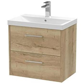 Hudson Reed Juno Wall Hung 2 Drawer Vanity Unit with 50mm Profile Basin | Autumn Oak | MDF | 600mm