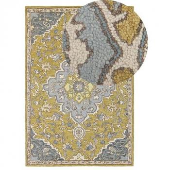 Beliani alfombra de lana mostaza/azul/marrón/beige claro 140 x 200 cm Mucur