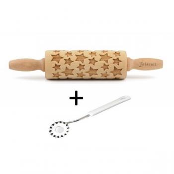 Folkroll Motiv Teigrolle Teigroller Sterne 23cm mit Teigrädchen