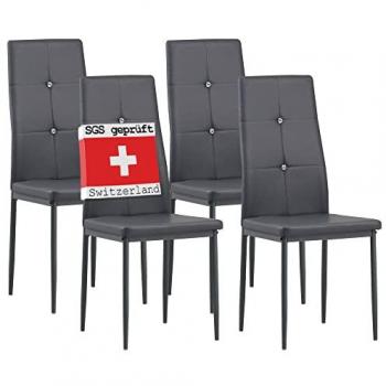 Esszimmerstühle DIAMOND 4er Set, Grau - Edler Diamant-Look, Polsterstuhl, Kunstleder-Bezug, Modernes Stilvolles Design am Esstisch