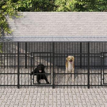 Chenil extérieur pour chiens avec toit en acier 11,26 m²