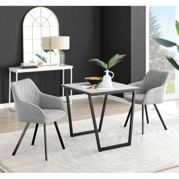 FurnitureboxUK Carson White Marble Effect Square Dining Table & 2 Fabric Falun Black Leg Chairs