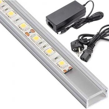 Barra Light 1m – 72 LED 18W con Power Supply 5Ah, alluminio impermeabile (Color Bianco Caldo, SMD 5050 opaco)