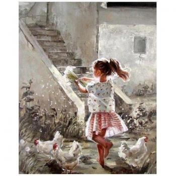 5D Strasskunst: Mädchen und Huhn