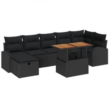 VidaXL Set di Sofà da Esterno 8 Pezzi con Cuscini in Rattan Nero