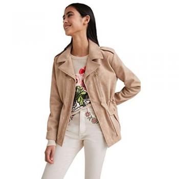 Chaqueta Recta Xl Marrón Desigual con Bolsillos