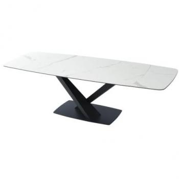 Table à manger extensible 6 à 10 couverts en céramique et métal - Effet marbre blanc et noir - MALATA
