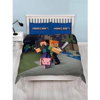 Set de couette Minecraft double réversible Bleu-Vert