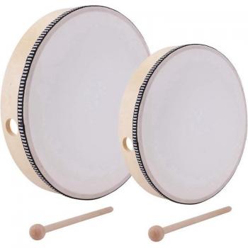 2Pcs Kids Wooden Frame Hand Drum Set - 10 Inch & 8 Inch Percussion Instruments