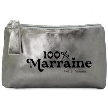 Trousse de maquillage et pochette gris foncé 100% marraine personnalisable