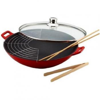 Wok à poignées extra-longues en fonte - Rouge dégradé - 36 cm - Baumalu 382872