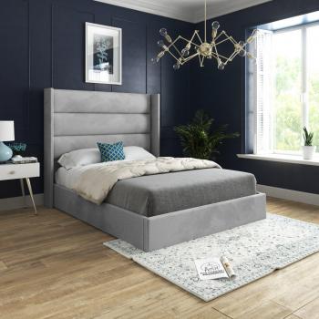 Nuno Soft Velvet Upholstered Bed Frame - Straight Winged Design