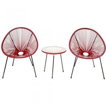 Set da Giardino Acapulco Tavolo e 2 Sedie Rosso Acciaio e Rete 2 Posti Habitat et Jardin