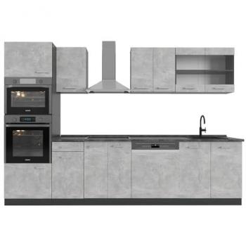 Vicco Cucina R-Line 300 cm in Antracite e Calcestruzzo con Armadio Alto