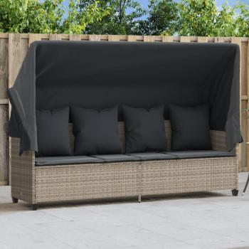 Vidaxl Gartenliege mit Dach und Kissen Hellgrau Poly Rattan