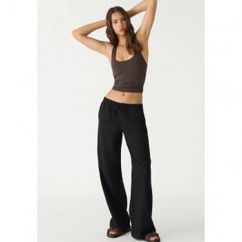 XL Black Stradivarius Linen Blend Drawstring Pants