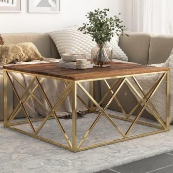 Vidaxl Gold Stainless Steel and Solid Sleeper Wood Coffee Table