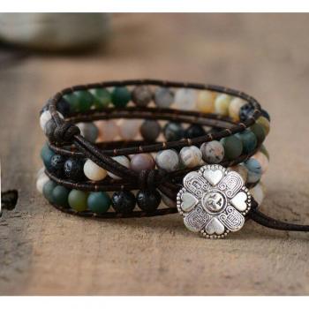 Bracelet d'enveloppement multicouche femme 6MM pierre mate
