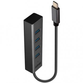 Lindy 43325 Hub de Tipo C 3.2 Gen 1 – Conexión USB 5000 Mbit/s, gris