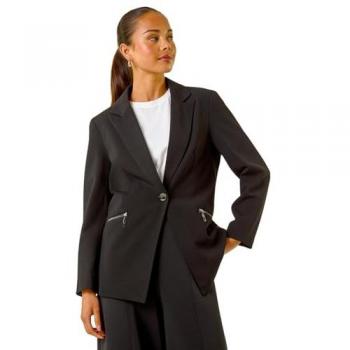 Roman Women's Petite Black Zip Pocket Blazer