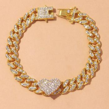 Rhinestone Heart Cuban Anklet Bracelet