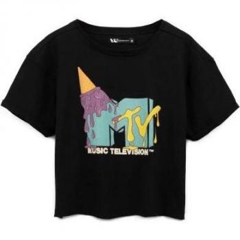 MTV Damen Schwarz Crop Top mit Eiscreme-Motiv