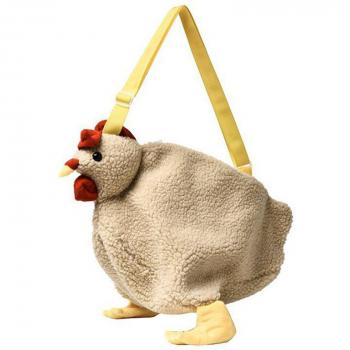 Cute Chicken-Shaped Zipper Crossbody Purse for Women - Soft Fleece Shoulder Bag