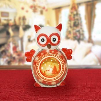 Lanterna Ceramica Gufo con Candela Elettrica 14 cm Decorazione Natalizia