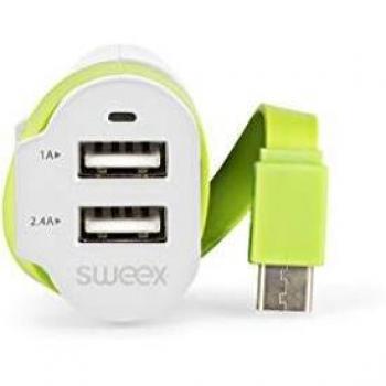 Caricabatteria per Auto 3 Uscite 6A 2x USB/USB-C Bianco/Verde