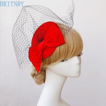 Elegant Red Wedding Hat with Black Tulle