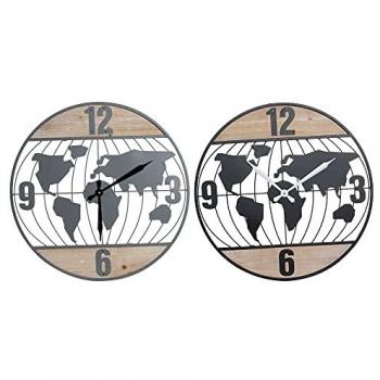 Wanduhr DKD Home Decor Schwarz Grau Eisen MDF Weltkarte (2 Pcs) 60 x 4,5 cm