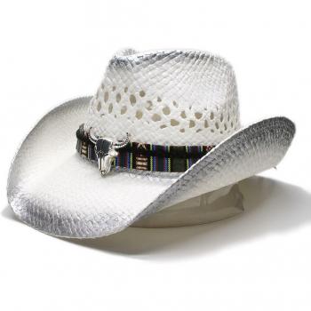 Unisex Wide Brim Straw Cowboy Hat with Leather Band