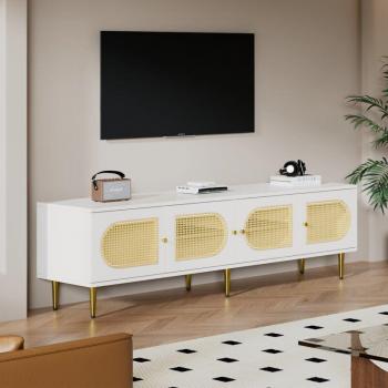 Rivestito Bianco Rattan TV Set 180x40x50