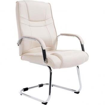 Chaise visiteur sans roulettes BUR10716 – Accoudoirs en métal, PVC crème, 180 kg