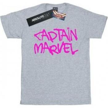 T-Shirt in Cotone con Stampa Spray Captain Marvel per Bambine